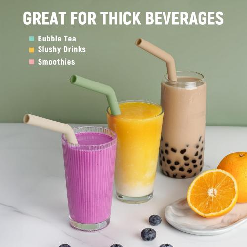 NiHome 6 PCS Extra Wide Reusable Bent Silicone Straws for Boba & Smoothies