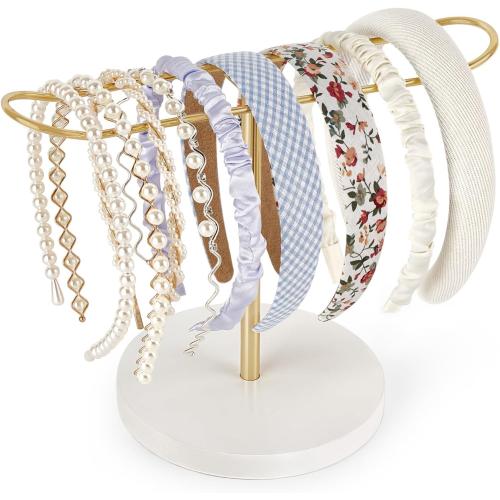Dahey Headband Holder Metal Headband Organizer Hair Hoop Display Stand, Modern Hair Accessories Organizer Storage Hair Ropes Bracelets Bangles College Dorm Room Decor for Women and Girls, Gold