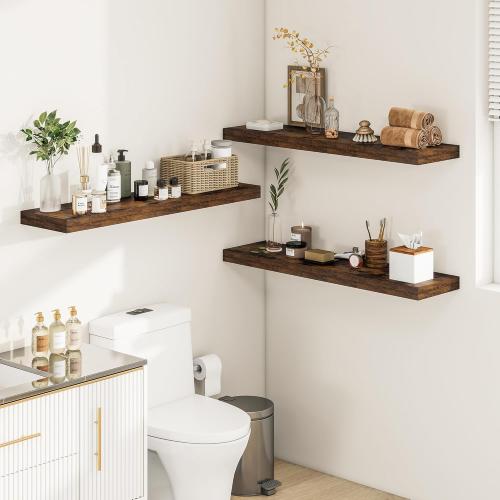 Vivelove 12 Deep Floating Shelves for Wall 36 Long, Wall Shelves for Bedroom Living Room Bathroom Kitchen Laundry Room, Farmhouse Rustic Shelves for Home Decor, 36 X 12 X 2 Set Of 2, Rustic Brown