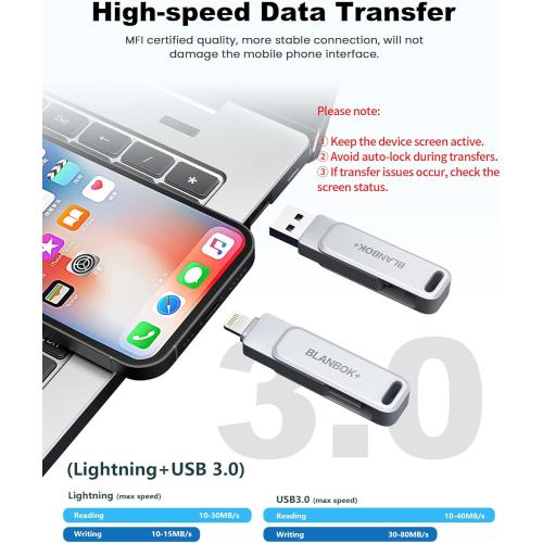 MFi Certified 128GB Photo Stick for iPhone Flash Drive,USB Memory Stick Thumb Drives High Speed USB Stick External Storage Compatible for iPhone/iPad/Android/PC