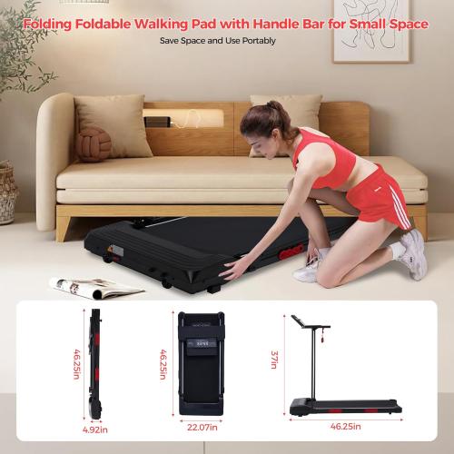 Walking Pad with Incline and Handle Bar, Compact Portable Walking Pad Treadmills for Home/Apartment with Handles,3.0HP Small Electric Treadmill with Incline for Small Space, 0.6-7.6MPH, 350LBS