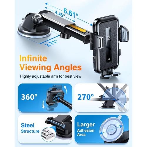 VANMASS 2025 Upgraded Car Phone Holder, [85 LBS Strongest Suction] Patent Safety Cell Phone Mount Windshield Dashboard Vent Truck Accessories Stand Cradle for iPhone 17 Pro Max 16 15 14 13 Android