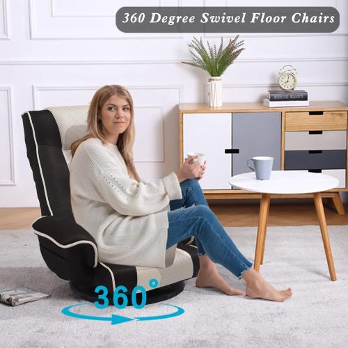 Swivel Floor Chairs for Adults,Floor Gaming Chair with Extra Wide Arms,Back Support 14 Angles Adjustable Comfortable Double Mesh Fabric Lazy Sofa for Video Game Chairs 201(Coffee)