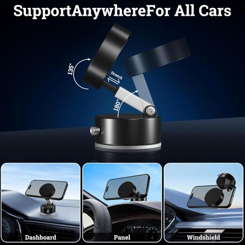 New Vacuum Magnetic Phone Holder, Suction Cup Phone Mount, Foldable Strong Magnetic Cell Phone Holder for Car/Gym/Mirror/Smooth Surface, Compatible with Magsafe iPhone