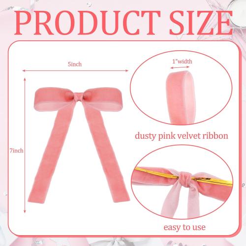 Dusty Pink 24 Pcs Velvet Bows Christmas Tree Ornaments Valentines Day Bows Decoration for Garland Home Coquette Wedding Decor (5 x 7 Inch，Width of 1)