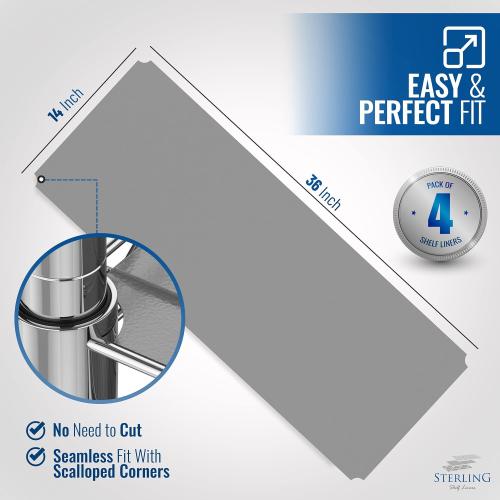 Sterling Shelf Liners for Wire Shelf System: Set of 4 in Graphite: 14 x 36 inch: Plastic Wire Shelving Mats