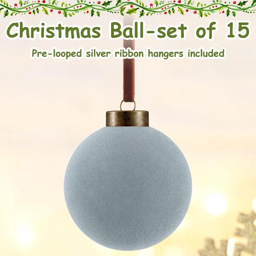 Liliful 15 Pcs Velvet Christmas Balls Bulk Flocked Christmas Tree Ball Ornaments Plastic Xmas Decorative Hanging Ornaments(Dusty Blue,3.15 Inch)
