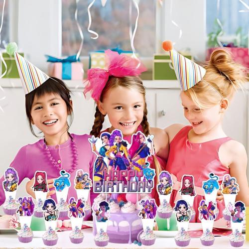 25pcs Demon Hunters Cake Decorations with 24pcs Cupcake Toppers, 1pcs Cake Topper for Demon Hunters Birthday Party Supplies Kids Birthday Decorations