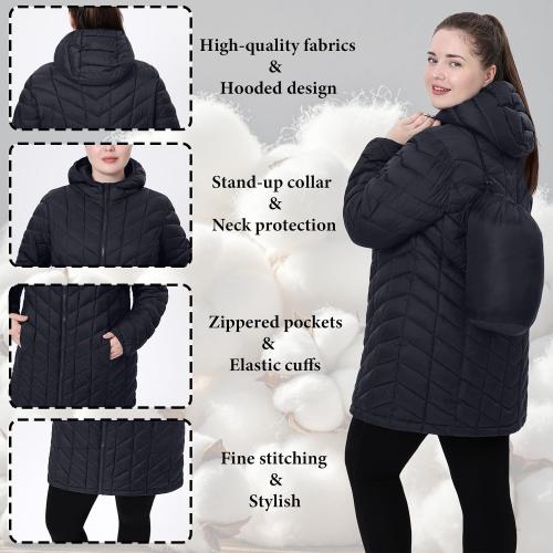HHE Plus Size Packable Puffer Jacket,Women's Water-Resistant Lightweight Hooded Winter Coat (Exclusively for Plus Size) 2 Xl