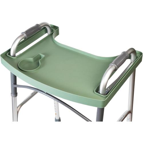 Sigo Green Walker Tray for Rolling Folding Walker, Tray Table with Cup Holder for Standard Walkers Seniors, Detachable Non Slip TV Accessories Basket Holding Plate Cups Clip On Small Bag Carrier