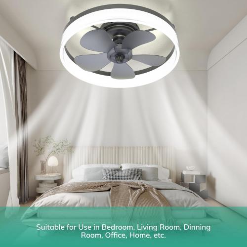 Size 19.7 Ceiling Fans with Lights, 19.7'' Flush Mount Ceiling Fan with Lights and Remote, 3000K-6000K Dimmable Modern Low Profile Ceiling Fans for Bedroom Living Room, 6 Speeds Fandelier LED Fan Light