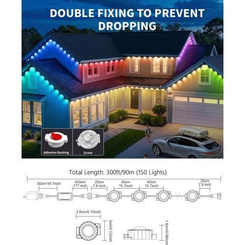 Permanent Outdoor Lights for House, 300ft Smart RGB Eaves Lights App Control Remote, DIY IP67 Waterproof Under Eave Lighting, Outside led Lights for House,Party,Christmas Decorations
