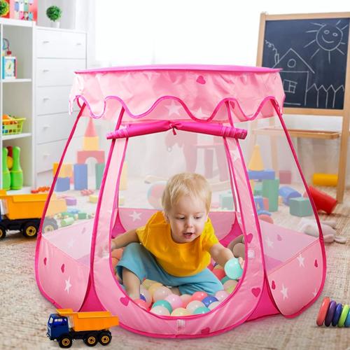 Pop Up Princess Tent with Star Light, Toys for 1 2 3 Year Old Girl Birthday Gift, Baby Girl Toys, Ball Pit for 12-18 Months Toddler Gift, Easy to Pop Up and Assemble(Pink)