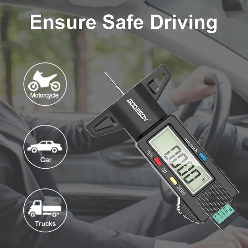 GODESON Tire Tread Depth Gauge,Digital Tire Tread Depth Gauge in 1Inch/25.4mm with Color-Coded Bar, Easy Read Tire Depth Gauge for Cars, Trucks, Motorcycles