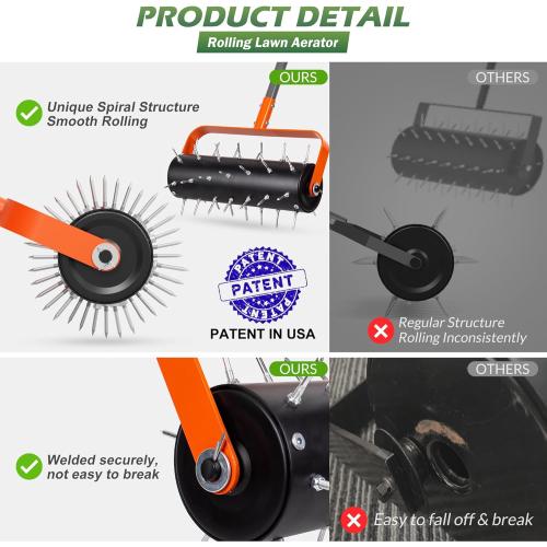 Walensee Rolling Lawn Aerator, Heavy Duty Manual Aerator Tool with 42 Spikes, Lawn Spike Aerator Roller with 71 Adjustable Handle, Soil Penetrator Push Lawn Aeration for Garden Yard Patio