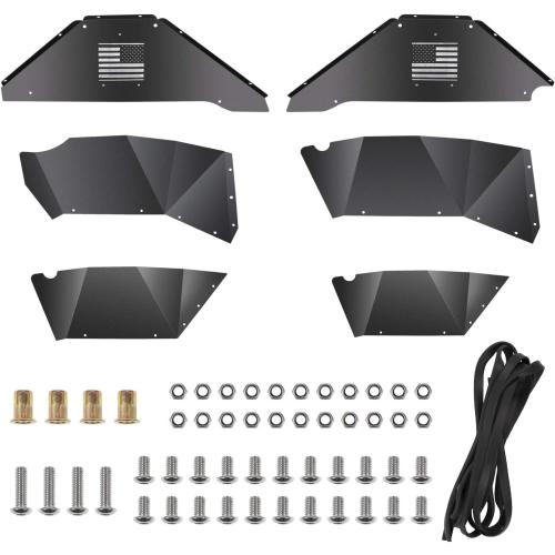 Front and Rear Aluminum Inner Fender Liner Set Compatible with 2007-2018 Wrangler JK JKU, US Flag Pattern, Great Fitting&Easy to Install, JK Accessories, Black 4PCS
