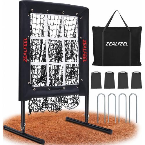 ZEALFEEL 9 Hole Baseball Pitching Net with Strike Zone & Carry Bag | 5 Height Adjustable, Durable Tear-resistant Netting, Lightweight & Quick Setup, Baseball Softball Training for Teens & Adults