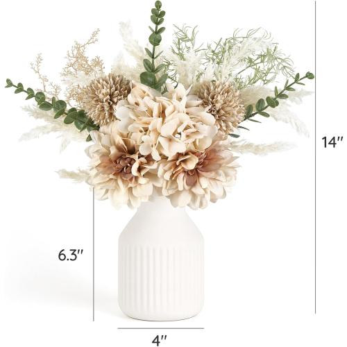 Mkono Fake Flowers in Ceramic Vase, 14 Coffee Table Centerpieces, Brown