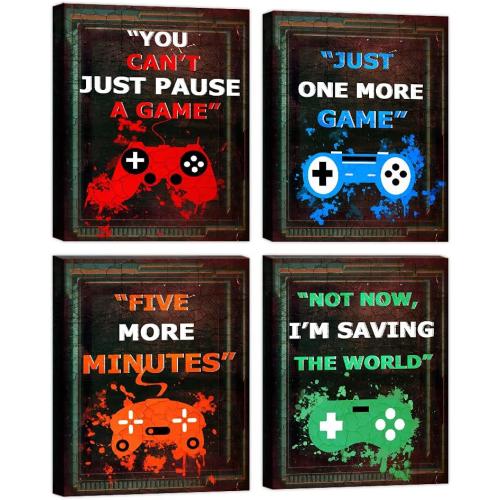 Game Room Wall Art Decor Funny Gaming Decorations Canvas Prints Boys Room Decorations Video Game Posters Pictures Decoration for Boys Bedroom Video Game Room Playroom Paintings Framed Ready to Hang
