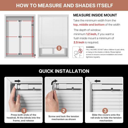 LazBlinds No Tools No Drill Cordless 1 Vinyl Mini Blinds, 100% Privacy S-Curve Blinds for Indoor Windows, Room Darkening Horizontal Window Blinds and Shades for Home, 34 1/2 W x 64 H, White