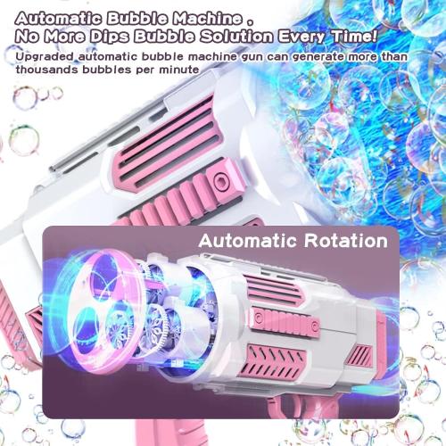 Bomoco Automatic Bubble Gun for Kids Light Up Outdoor Toy, 30 Holes Blue | Large Output, Includes Bubble Solution, Toys for Girls Boys 3-12Y, Outdoor Fun, Birthday Wedding Party Favors No Dip‼️missing 1 bottle‼️
