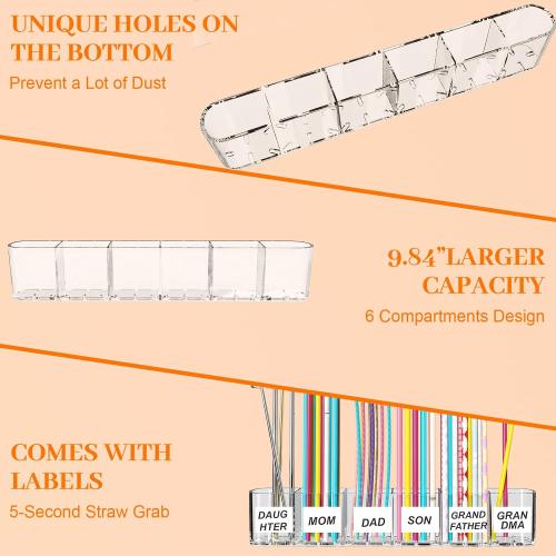 Upgraded 9.84 Large Straw Holder for Cabinet Door, 3-Part Adjustable Straw Organizer Storage with Strong Adhesive Double-sided Tape, Ultra Sticky Under-Cabinet Mount Storage (Transparent)