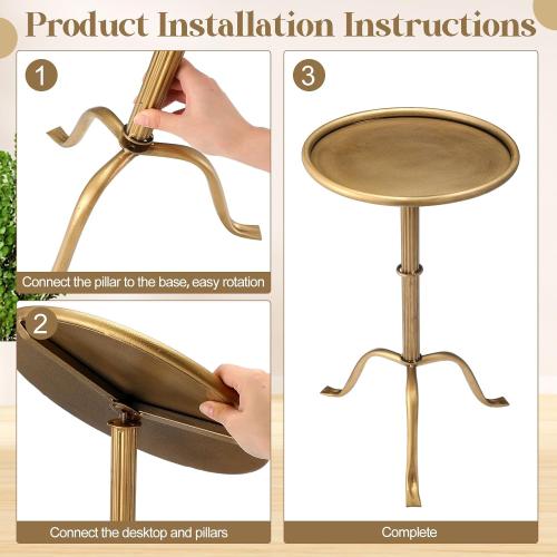 1 Pcs Metal Martini Table Bronze Small Round Drink Table12.5 x 12.5 x 27.75 Inches Pedestal Iron Side Tables for Small Spaces Bedroom Living Room