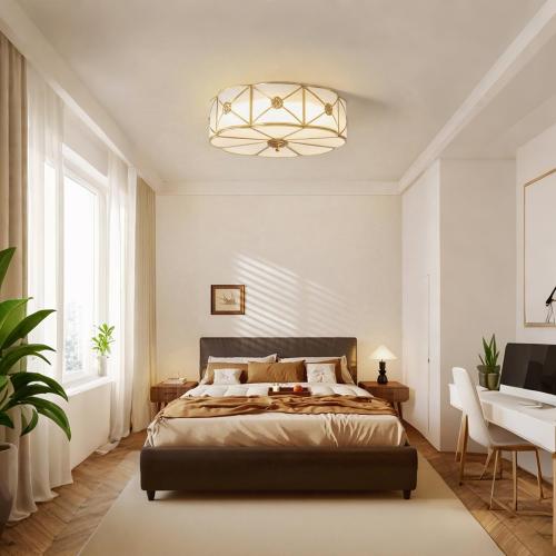 Size 23.62  Mid Century Brass Flush Mount Ceiling Light, 6-Light LED Brass and Glass Ceiling Lamp, Frosted Glass Shade Modern Light, Close to Ceiling Light Decorative for Bedroom Living Room(23.62 W)