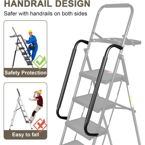 Valeo 5 Step Ladder with Handrails,500 Lbs Capacity,Folding Step Stool Ladder with Tool Platform,Wide Anti-Slip Pedal,Step Ladder 5 Step Folding,Multi-use for Home,Kitchen,Office,Black