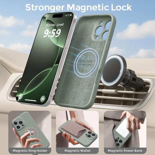 Ktele Magnetic for iPhone 16 Pro Case [Compatible with Magsafe] [Premium Silicone Satin-Smooth Touch] Slim Shockproof Anti-Scratch Microfiber Lining Case, 6.3 inch, Calke Green