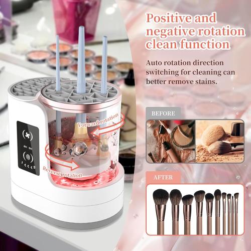 White & Pink LARDERGO Makeup Brush Cleaner Machine, Ultimate Efficient Electric Automatic Cleaner and Dryer for All Types of Makeup Brushes