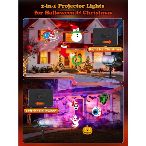 2025 Upgrade No Slides Christmas Projector Lights Outdoor, Holiday Projector Lights with 12 Dynamic Patterns & 7 LED Colors, Remote, Timer, IP65 Waterproof for Xmas Party Garden Yard Decor (Black)