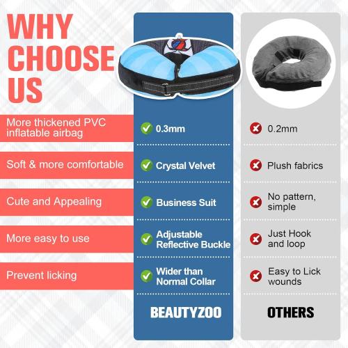 BEAUTYZOO Inflatable Dog Cone Collar, Recovery Dog Cone Alternative After Surgery, Adjustable Blow up Dogs Donut Collar, Pet Recovery Collar for Medium Large Dogs from Biting & Scratching,Soft Cone
