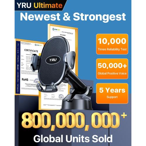 Color Black YRU [2025 Upgraded] Universal Car Phone Holder Mount【 360°Rotatable & Strong Suction】 Cell PhoneHolder Car Dashboard Windshield Phone Holder Dash Stand for iPhone 16 15 14 13 12 Samsung Truck, Black