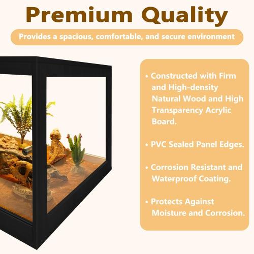 PROLEE Bearded Dragon Tank, Reptile Tank with Meatl Mesh Roof and Front Sliding Door, Lizard Tank,Spacious Reptile Enclosure for Snakes,Lguanas, Chameleons (Black, 30 Gallons)