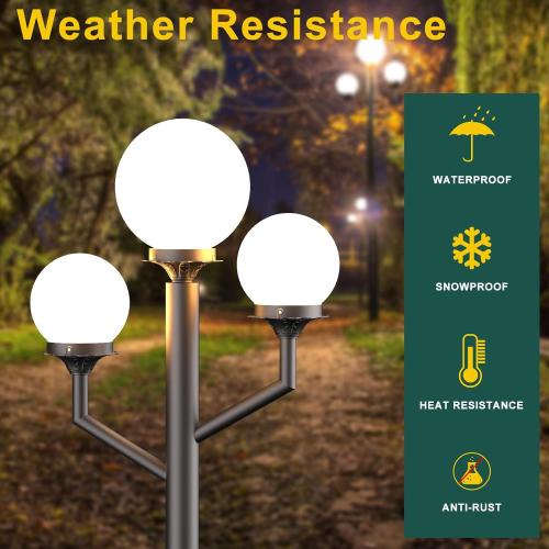 79'' Outdoor Lamp Post Light with Triple Globe Head Waterproof Street Light Pole Lamp for Outside with 3Pcs 10W Bulbs, Outdoor Post Light for Garden Yard Patio Driveway-Brown Pole
