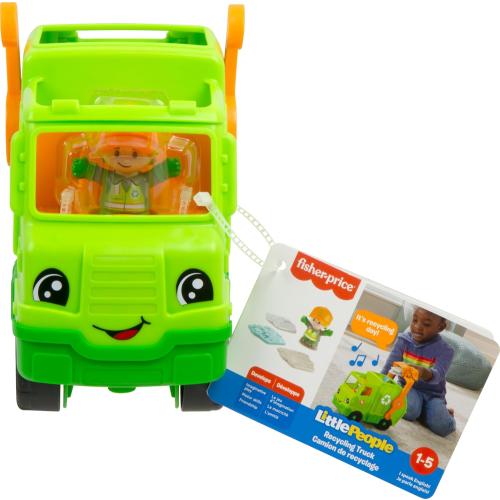 Fisher-Price Little People Musical Toddler Toy Recycling Truck Garbage Vehicle with Figure for Pretend Play Ages 1  Years