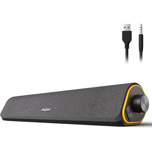SOULION R50 Bluetooth Computer Speakers, 3.5mm PC Sound Bar for Desktop Monitor, Wired USB Powered & Colorful LED Lights with Switch Button, Surround Sound Soundbar PC Spearkers for Computer