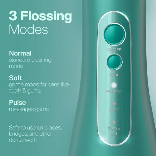 AquaSonic Aqua Flosser PRO - Rechargeable Electric Cordless Water Flosser for Teeth, Gums & Tongue - Waterproof Modern Design, 300ml Large Tank, 3 Modes, 6 Jet Tips, Deluxe Tongue Nozzle - Green