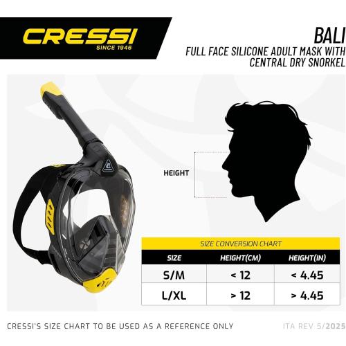 Cressi Adult Snorkeling Full Face Mask - Wide Clear View, Anti-Fog System - Easy Breathing: Safety First - Bali: Designed in Italy