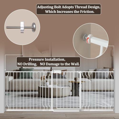 WAOWAO 71.65-85.03 Baby Gate Extra Wide Pressure Mounted Walk Through Swing Auto Close Safety Metal White Toddler Kids Child Dog Pet Puppy for Stairs,Doorways,Kitchen