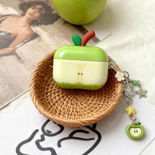 for Cute Green Apple Case Compatible with AirPods Pro 3rd Generation, Hard PC Shockproof Protective Cover with Keychain, Front LED Visible Kawaii Fashion Earbud Case for Women Girls