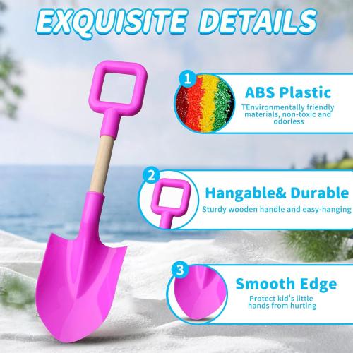 16 Jumbo Beach Sand Shovels Toys for Kids, Pink Gardening Tool Kits, Sturdy Long Wooden Spade for Sand Snow Digging, ABS Plastic Scoops Gift for Summer Winter Camping Backyard Planting (3PCS)