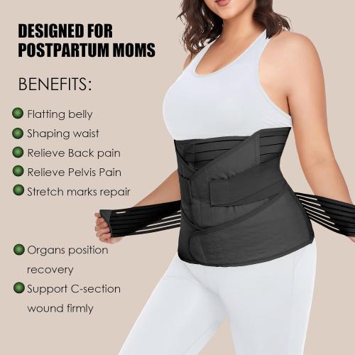 3 in 1 Postpartum Belly Band Wrap Support Recovery Girdles Abdominer Binder Post Surgery Belly&Waist&Pelvis Support Belt & Back Brace (Black, Large)