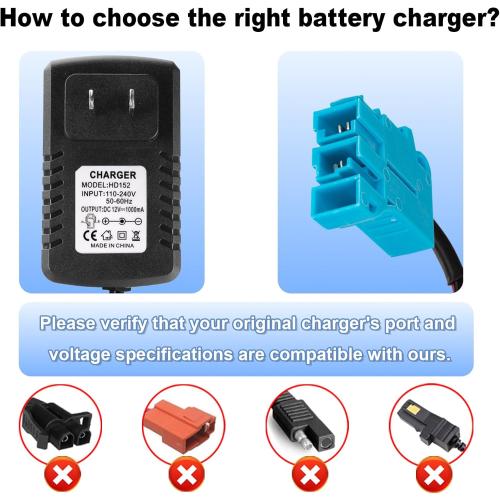 12V Battery Charger for Peg-Perego Ride-On Toys Compatible with John Deere Ground Force Tractor, John Deere Gator XUV Polaris RZR 900 Powered Ride On Car Toys