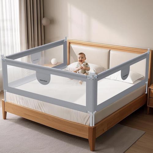 omzer Bed Rail for Toddlers - 3 Sides Safety Baby Bed Rail Guard with Child Lock, Infants Height Adjustment Queen Size Bed Rail for Toddlers,78.74X78.74X59