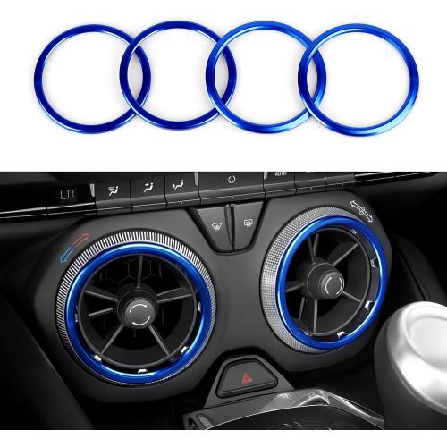 for Chevrolet Camaro Accessories Air Conditioner Outlet AC Vent Cover Trim for 2017 2018 2019 2020 2021 2022 2023 2024 Center Console Chevy Camaro Interior, Aluminum 4pcs (Blue)
