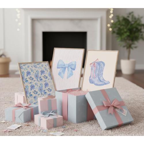 6Pcs Blue Pink Preppy Canvas Wall Art Coquette Room Posters Print Artwork Cute Bow Boot Wall Decor How Lucky Are We Painting Pictures for Girls Room Dorm Bedroom Home Decoration 8x10in Unframed