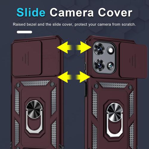 for Moto G 2026/2025 Case,Moto G Play 2026 Case Built in Slide Camera Cover | with Tempered Glass Screen Protector Finger Ring Holder Kickstand,Heavy Duty Shockproof Full Body Phone Cover,Wine Red