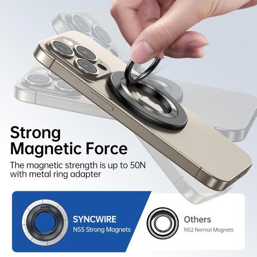 SYNCWIRE Magnetic Phone Ring Holder for MagSafe, 360° Rotation Cell Phone Grip Stand Finger Ring Kickstand Two-Sided Magnet Compatible with iPhone 17 Pro Max 16 15 14 13 12 MagSafe Accessories